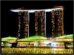 Dekoracja, Noc, Marina Bay Sands, Singapur, Zielona